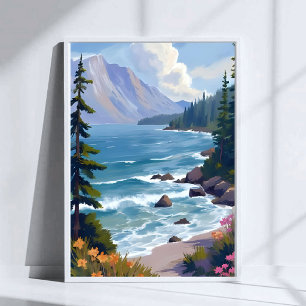Lake Tahoe Gezeiten Aquarell Reise Malerei  Poster