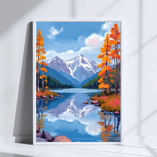 Lake Tahoe Herbst Fall Foliage Mountain Malerei Poster