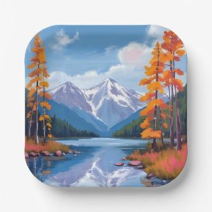 Lake Tahoe Herbst Herbstlaub Bergmalerei Pappteller