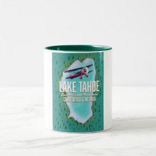 Lake Tahoe Karte Reiseplakat Zweifarbige Tasse
