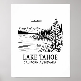 Lake Tahoe Linienzeichnung Kalifornien Nevada Natu Poster