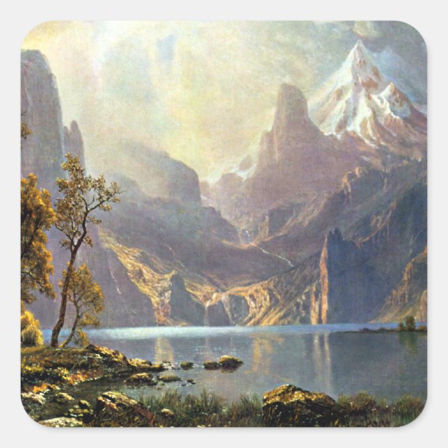 Lake Tahoe Malerei Nevada Kunst von Albert Biersta Quadratischer Aufkleber (Vorderseite)