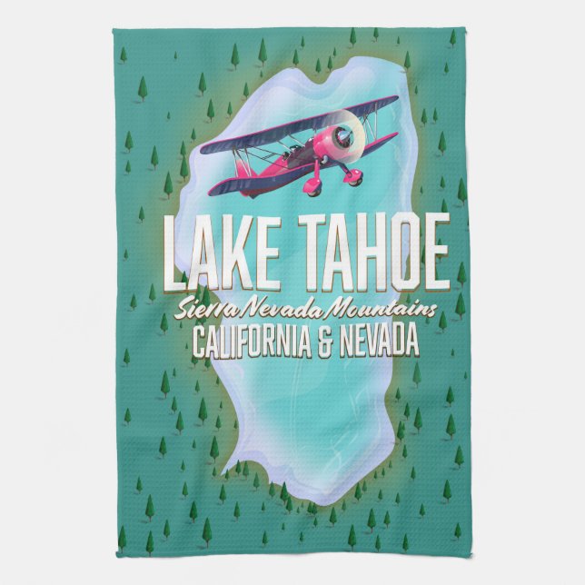 Lake Tahoe Map Reiseplakat Geschirrtuch (Vertikal)