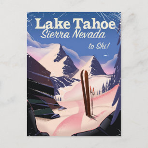 Lake Tahoe Sierra Nevada Vintage-Ski-Druck Postkarte