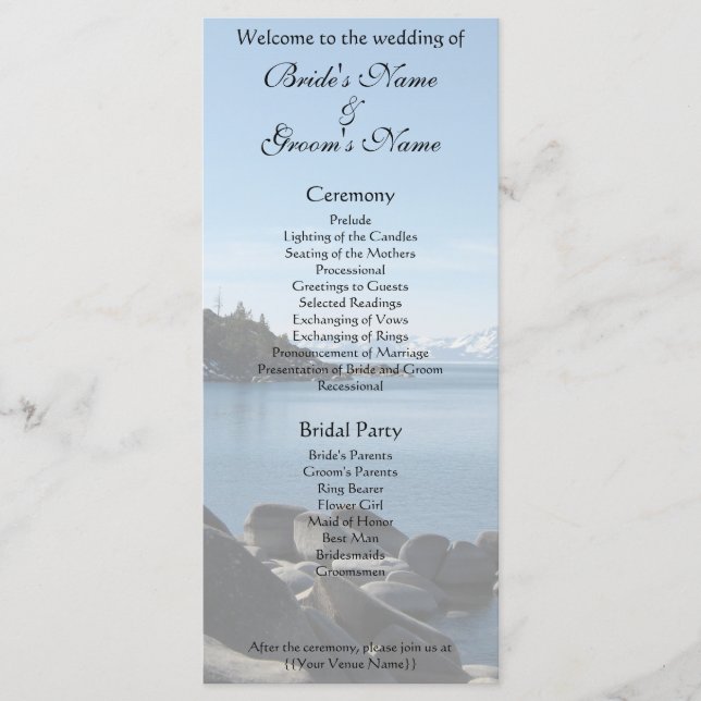 Lake Tahoe Wedding Program Programm (Vorderseite)