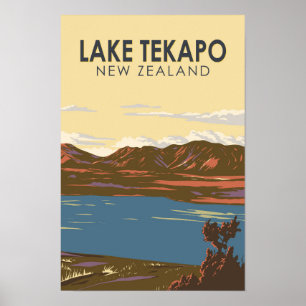 Lake Tekapi New Zealand Vintager Rundgang Kunstgie Poster