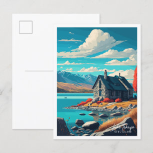 Lake Tekapo Neuseeland Vintage-Reise Postkarte