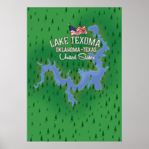 Lake Texoma USA Karte. Poster
