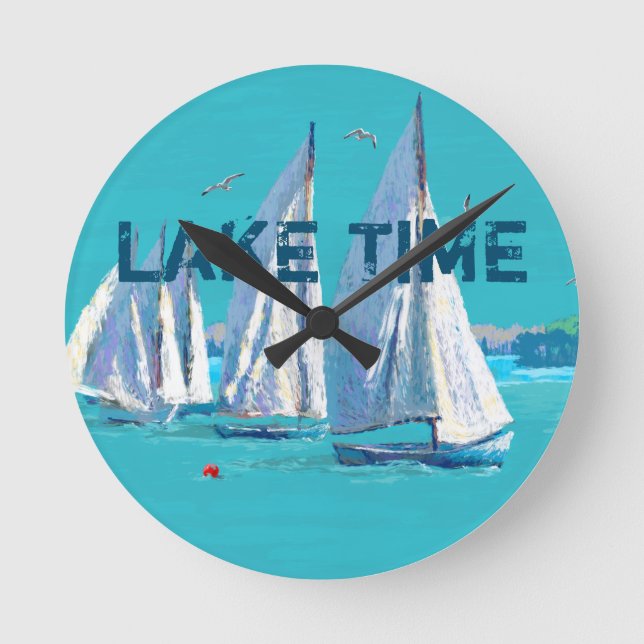Lake Time Sailboote | Runde Wanduhr (Vorderseite)