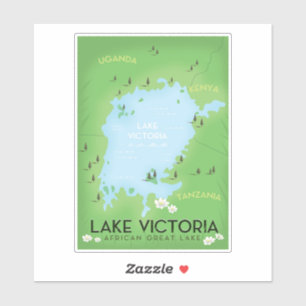Lake Victoria Map - Africa Great Lake travel Art. Aufkleber