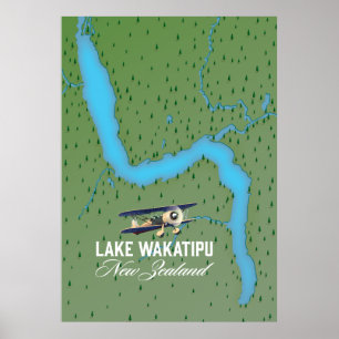Lake Wakatipu New Zealand Karte Poster