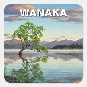 Lake Wanaka Tree New Zealand Travel Quadratischer Aufkleber