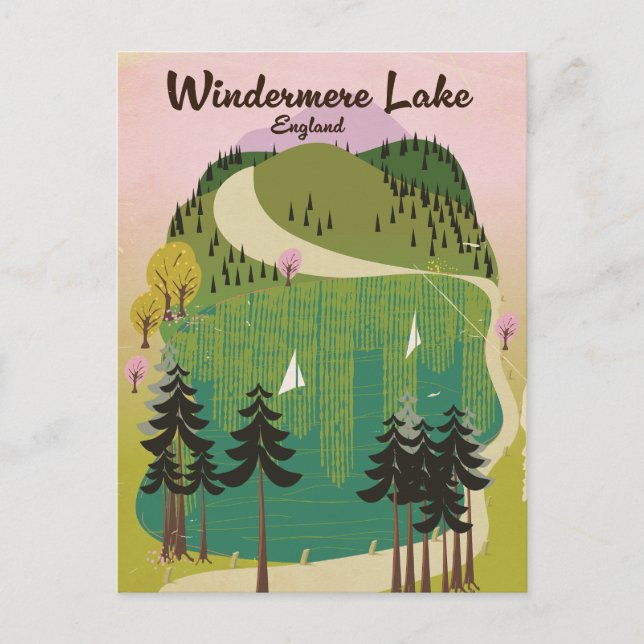 Lake Windermere Travel Poster Postkarte (Vorderseite)
