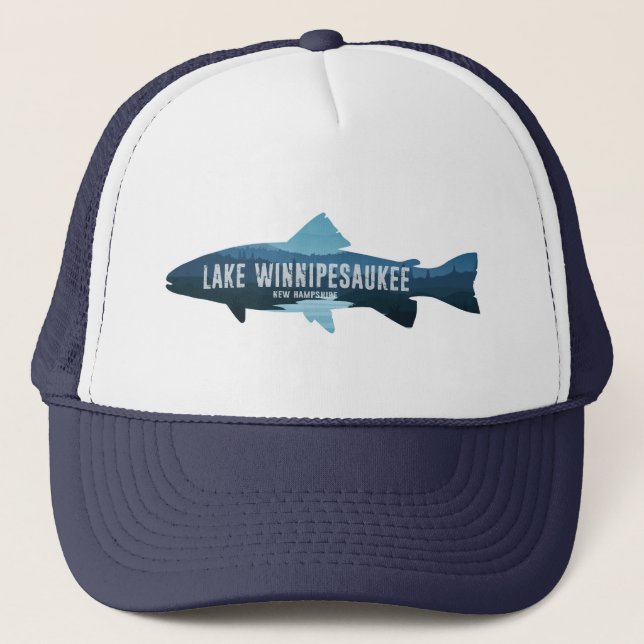 Lake Winnipesaukee New Hampshire Fisch Truckerkappe (Vorderseite)