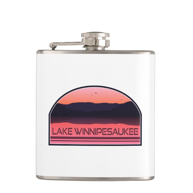 Lake Winnipesaukee New Hampshire Red Sunrise Flachmann (Vorderseite)