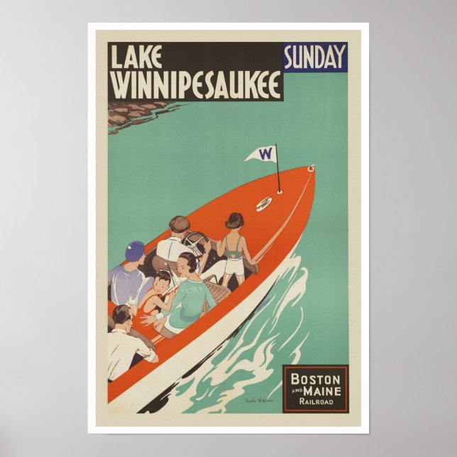 Lake Winnipesaukee NH ~ Vintage Travel America Poster (Vorne)