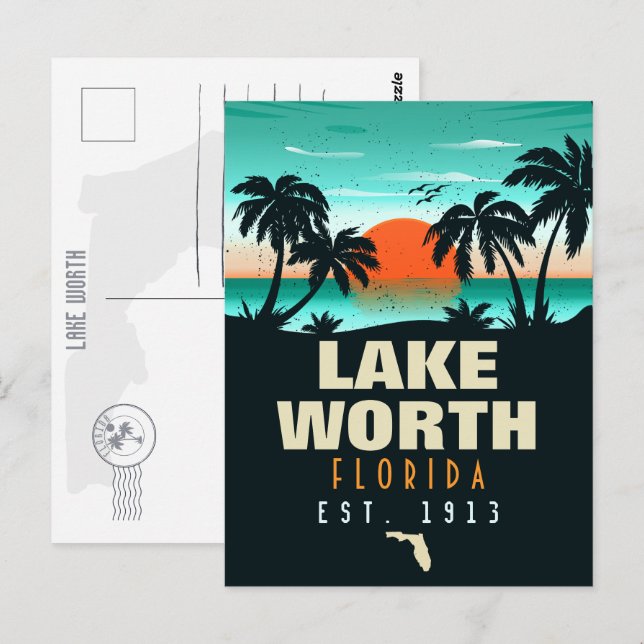 Lake Worth Florida Retro Sunset Souvenirs 60er Postkarte (Vorne/Hinten)