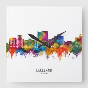 Lakeland Florida Skyline Quadratische Wanduhr