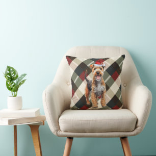 Lakeland Terrier Dog Karierter Weihnachtsurlaub Kissen