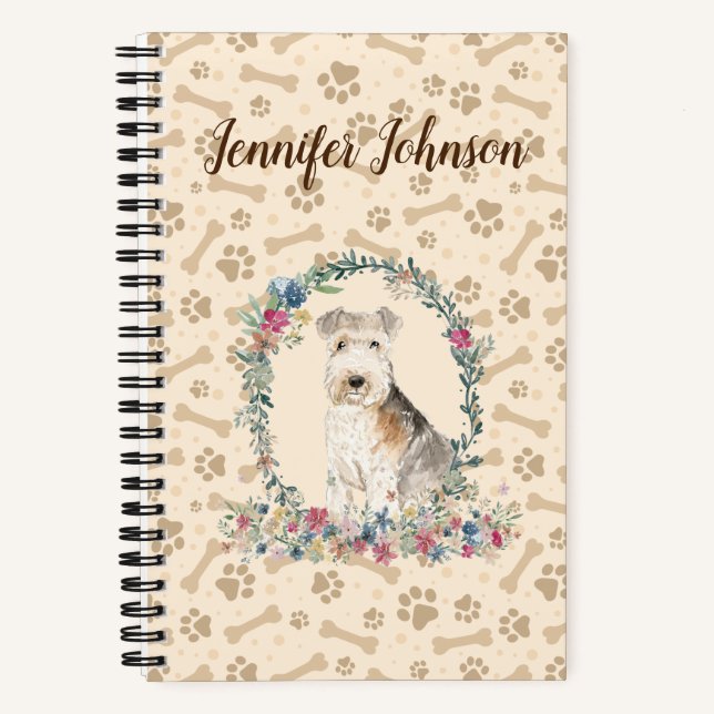 Lakeland Terrier Dog Paw Print & Floral Niedlich Notizbuch (Vorderseite)