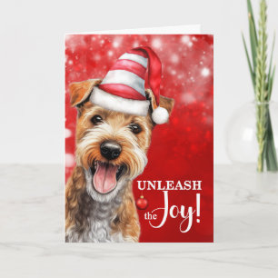 Lakeland Terrier Hund entfesselt die Freude Weihna Feiertagskarte