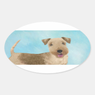 Lakeland Terrier Painting - Niedliche Original Dog Ovaler Aufkleber