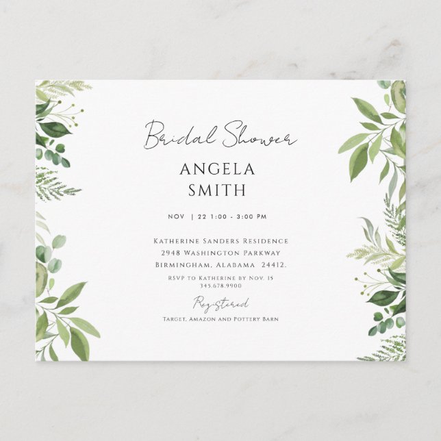 Laken & Simple Foliage White Brautparty Postkarte (Vorderseite)