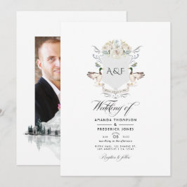 Lakeside Monogram Wappen Wedding Foto Einladung