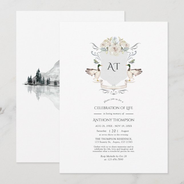 Lakeside Monogramm Wappen Feier des Lebens Invita Einladung (Vorne/Hinten)