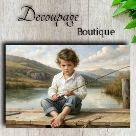 Lakeside Reverie Young Angler's Tale Decoupage Seidenpapier