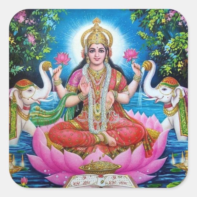 Lakshmi-Göttin des Reichtums, des Glücks und der S Quadratischer Aufkleber (Vorderseite)