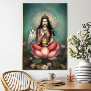 Lakshmi Hindu Göttin des Wohlstands Eule Lotus Poster