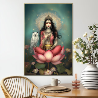 Lakshmi Hinduistische Göttin des Wohlstands Eule L Poster
