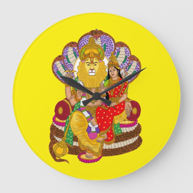 Lakshmi Narasimha Wall Clock Große Wanduhr (Vorderseite)