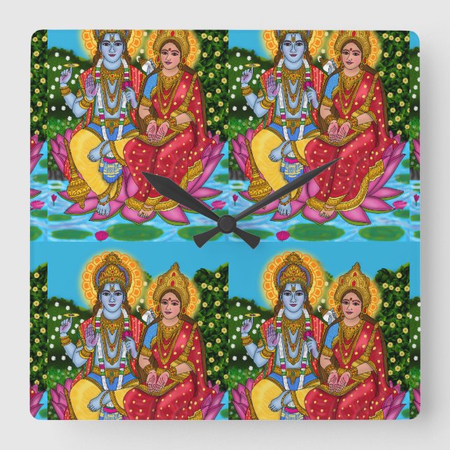 Lakshmi Narayan Clock Quadratische Wanduhr (Vorderseite)