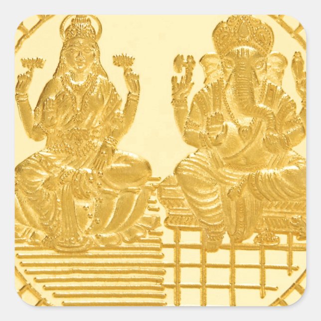 LAKSHMI UND GANESH GOLD COIN DESIGN QUADRATISCHER AUFKLEBER (Vorderseite)