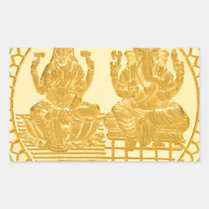 LAKSHMI UND GANESH GOLD COIN DESIGN RECHTECKIGER AUFKLEBER