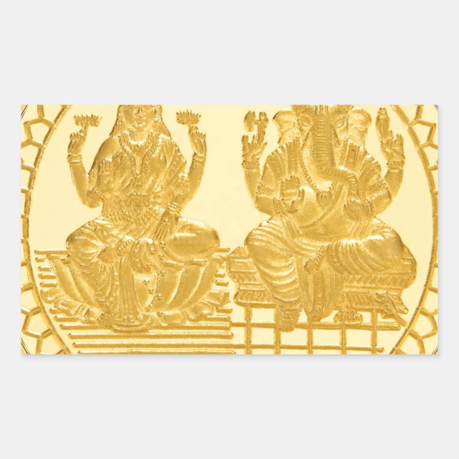 LAKSHMI UND GANESH GOLD COIN DESIGN RECHTECKIGER AUFKLEBER (Vorderseite)