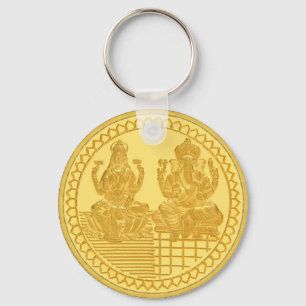 LAKSHMI UND GANESH GOLDMÜNZE-ENTWURF SCHLÜSSELANHÄNGER
