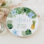LALANI Tropical Blue Hibiskus Luau 1. Geburtstag Pappteller<br><div class="desc">Die Keanu-Kollektion umfasst Blätter aus Aquarellpalmen,  Blumenblumen aus blauem Hibiskus und eine niedliche tropische Ananas. Dieses lustige Begrüßungszeichen ist die perfekte Ergänzung zu Ihrer 1. luauer Geburtstagsfeier.</div>