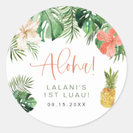 LALANI Tropical Pink Hibiskus Luau 1. Geburtstag Runder Aufkleber