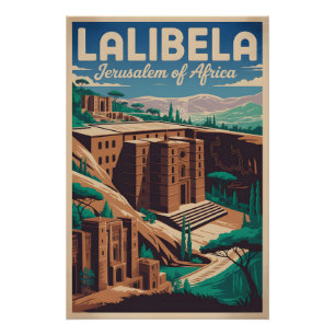 Lalibela Éthiopie Art de Affiche de Voyage Rétro