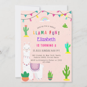 Lama Alpaka Kaktus Spaß Kindergeburtstag Einladung