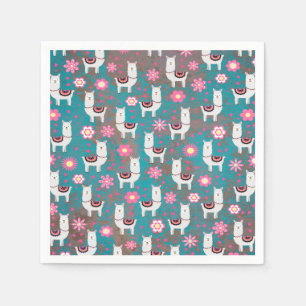 Lama (Alpaka) mit Blumen und Türkis-Schmutz Serviette