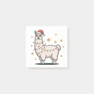 Lama Alpaka mit Weihnachtsmannmütze und Weihnachts Post-it Klebezettel