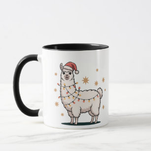 Lama Alpaka mit Weihnachtsmannmütze und Weihnachts Tasse
