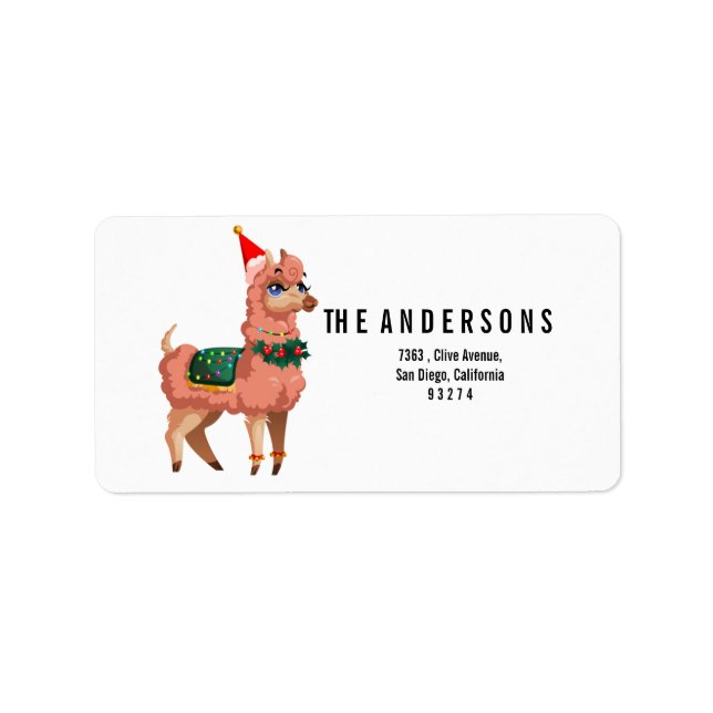 Lama auf dem Weihnachtsschild Adressaufkleber (Vorne)