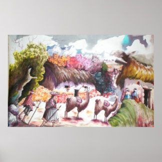 Lama-Bild Peru-Dorf Poster