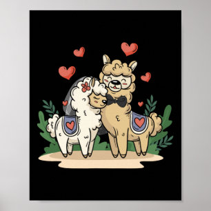 Lama Bride and Groom Wedding Art Matching Couple Poster