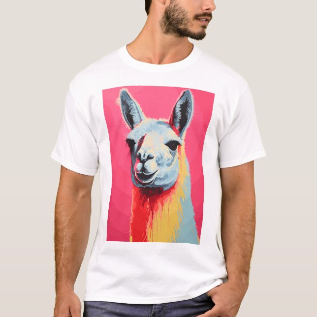 Lama face colors, hand drawn silk screen T-Shirt (Vorderseite)